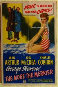 a640 MORE THE MERRIER style A one-sheet movie poster '43 Jean Arthur, McCrea