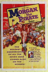 a641 MORGAN THE PIRATE one-sheet movie poster '61 raging Steve Reeves!