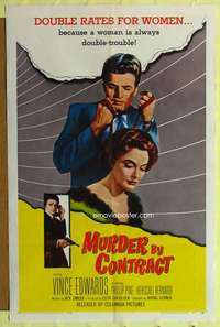 a648 MURDER BY CONTRACT one-sheet movie poster '59 Vince Edwards, noir!