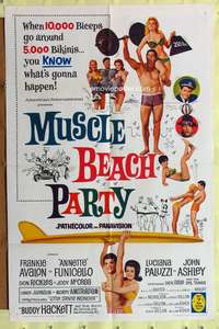 a653 MUSCLE BEACH PARTY one-sheet movie poster '64 AIP, Frankie Avalon