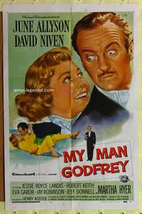 a656 MY MAN GODFREY one-sheet movie poster '57 June Allyson, David Niven