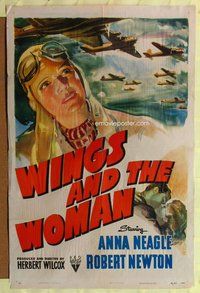 e965 WINGS & THE WOMAN one-sheet movie poster '42 pilot Anna Neagle!