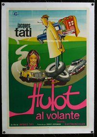 f247 TRAFFIC linen Argentinean movie poster '73 Tati, Mr. Hulot!