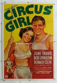 f335 CIRCUS GIRL linen one-sheet movie poster '37 sexy June Travis!