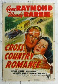 f341 CROSS COUNTRY ROMANCE linen one-sheet movie poster '40 Raymond, Barrie