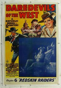 f343 DAREDEVILS OF THE WEST linen Chap 6 one-sheet movie poster '43 serial!