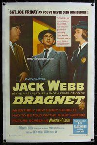 f347 DRAGNET linen one-sheet movie poster '54 Jack Webb as Joe Friday!