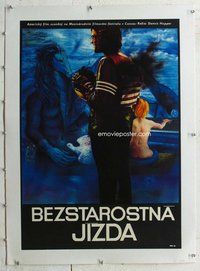 f091 EASY RIDER linen Czech movie poster '69 Peter Fonda, cool art!