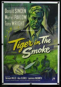 f259 TIGER IN THE SMOKE linen English one-sheet movie poster '56 cool image!