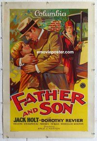 f356 FATHER & SON linen one-sheet movie poster '29 Jack Holt stone litho!