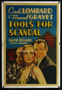 f358 FOOLS FOR SCANDAL linen one-sheet movie poster '38 Carole Lombard