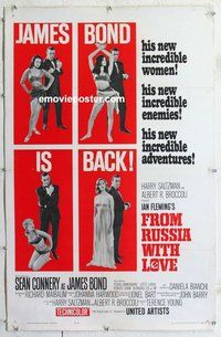 f359 FROM RUSSIA WITH LOVE linen style B one-sheet movie poster '64 Connery