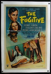 f360 FUGITIVE linen one-sheet movie poster '47 John Ford, Henry Fonda