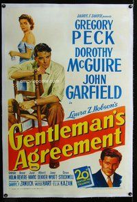 f362 GENTLEMAN'S AGREEMENT linen one-sheet movie poster '47 Kazan, Peck