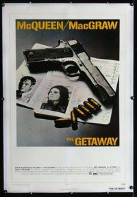 f363 GETAWAY linen one-sheet movie poster '72 Steve McQueen, Ali McGraw