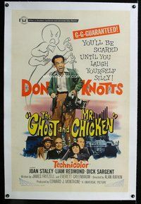 f364 GHOST & MR CHICKEN linen one-sheet movie poster '65 Don Knotts scared!