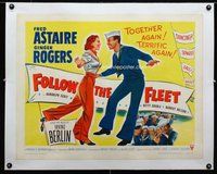 f272 FOLLOW THE FLEET linen 1/2sh movie poster R53 Astaire & Rogers!