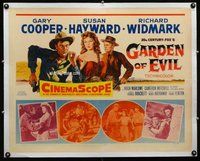 f273 GARDEN OF EVIL linen 1/2sh movie poster '54 Gary Cooper, Hayward