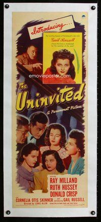 f292 UNINVITED linen insert movie poster '44 Ray Milland, Ruth Hussey