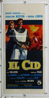 f194 EL CID linen Italian locandina movie poster '61 Heston, Loren