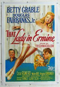 f481 THAT LADY IN ERMINE linen one-sheet movie poster '48 Grable, Fairbanks