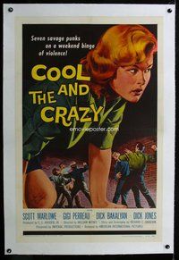 f339 COOL & THE CRAZY linen signed one-sheet movie poster '58 Dick Bakalyan