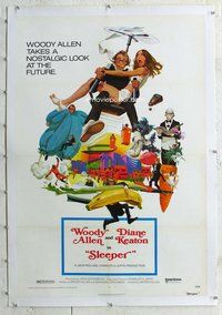 f459 SLEEPER linen one-sheet movie poster '74 Woody Allen, Diane Keaton