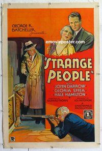 f472 STRANGE PEOPLE linen one-sheet movie poster '33 great stone litho!