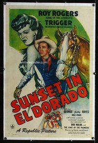 f475 SUNSET IN EL DORADO linen one-sheet movie poster '45 Roy Rogers, Evans