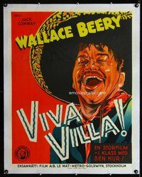 f102 VIVA VILLA linen Swedish movie poster '34 art of Wallace Beery!