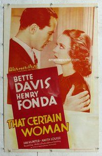 f480 THAT CERTAIN WOMAN linen one-sheet movie poster '37 Bette Davis, Fonda