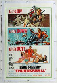 f484 THUNDERBALL linen one-sheet movie poster '65 Sean Connery as James Bond!