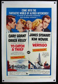 f485 TO CATCH A THIEF/VERTIGO linen one-sheet movie poster '63 Hitchcock