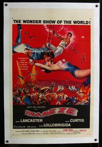 f488 TRAPEZE linen one-sheet movie poster '56 Burt Lancaster, Lollobrigida