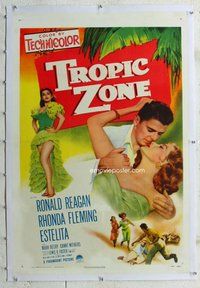 f490 TROPIC ZONE linen one-sheet movie poster '53 Ronald Reagan, Fleming