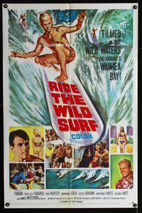 g528 RIDE THE WILD SURF one-sheet movie poster '64 Fabian, great image!