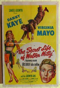 g552 SECRET LIFE OF WALTER MITTY one-sheet movie poster '47 Danny Kaye, Mayo