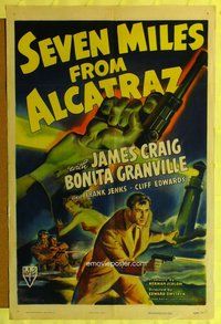 g554 SEVEN MILES FROM ALCATRAZ one-sheet movie poster '42 great image!