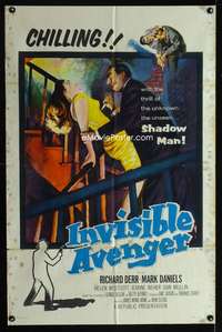 y590 INVISIBLE AVENGER one-sheet movie poster '58 Shadow Man, cool image!