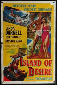 y587 ISLAND OF DESIRE one-sheet movie poster '52 Linda Darnell, Tab Hunter