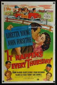 y583 IT HAPPENS EVERY THURSDAY one-sheet movie poster '53 Loretta Young