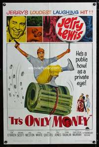 y579 IT'S ONLY MONEY one-sheet movie poster '62 private eye Jerry Lewis!