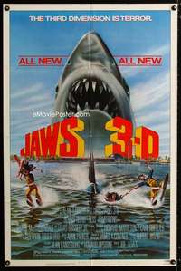 y575 JAWS 3-D one-sheet movie poster '83 Great White Shark horror!