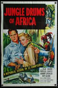 y563 JUNGLE DRUMS OF AFRICA one-sheet movie poster '52 Clay Moore, serial!