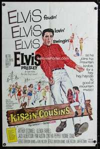 y554 KISSIN' COUSINS one-sheet movie poster '64 Elvis Presley in 2 roles!