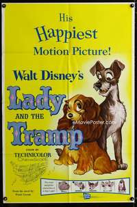 y548 LADY & THE TRAMP one-sheet movie poster R62 Walt Disney classic!