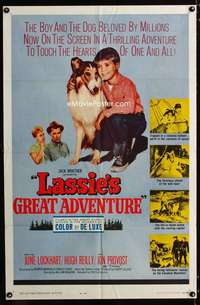 y545 LASSIE'S GREAT ADVENTURE one-sheet movie poster '63 classic canine!