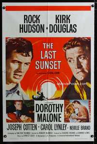 y544 LAST SUNSET one-sheet movie poster '61 Rock Hudson, Kirk Douglas