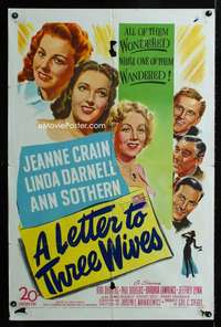 y538 LETTER TO THREE WIVES one-sheet movie poster '49 Jeanne Crain, Darnell