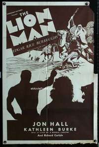 y531 LION MAN one-sheet movie poster R30s Jon Hall, Edgar Rice Burroughs